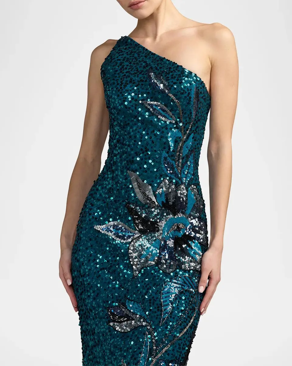 Mac Duggal Floral Mesh One-Shoulder Gown | Thumbnail 4