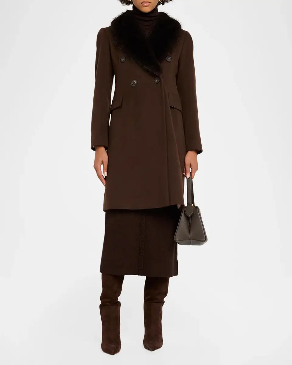 Fleurette Wool Double-Breasted Coat with Faux Fur Collar | Thumbnail 2 Fleurette Wool Double-Breasted Coat with Faux Fur Collar | Thumbnail 2