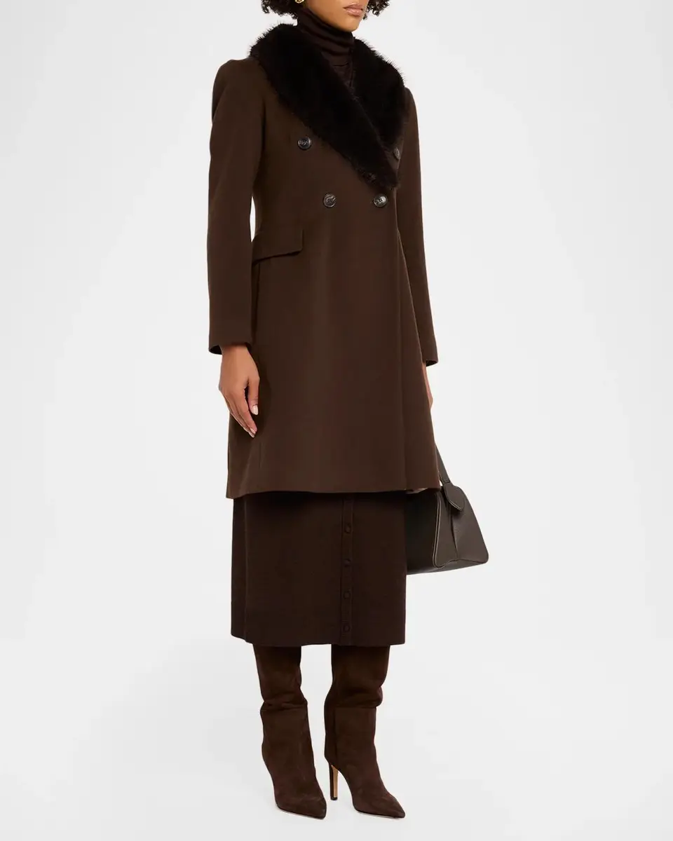 Fleurette Wool Double-Breasted Coat with Faux Fur Collar | Thumbnail 4 Fleurette Wool Double-Breasted Coat with Faux Fur Collar | Thumbnail 4