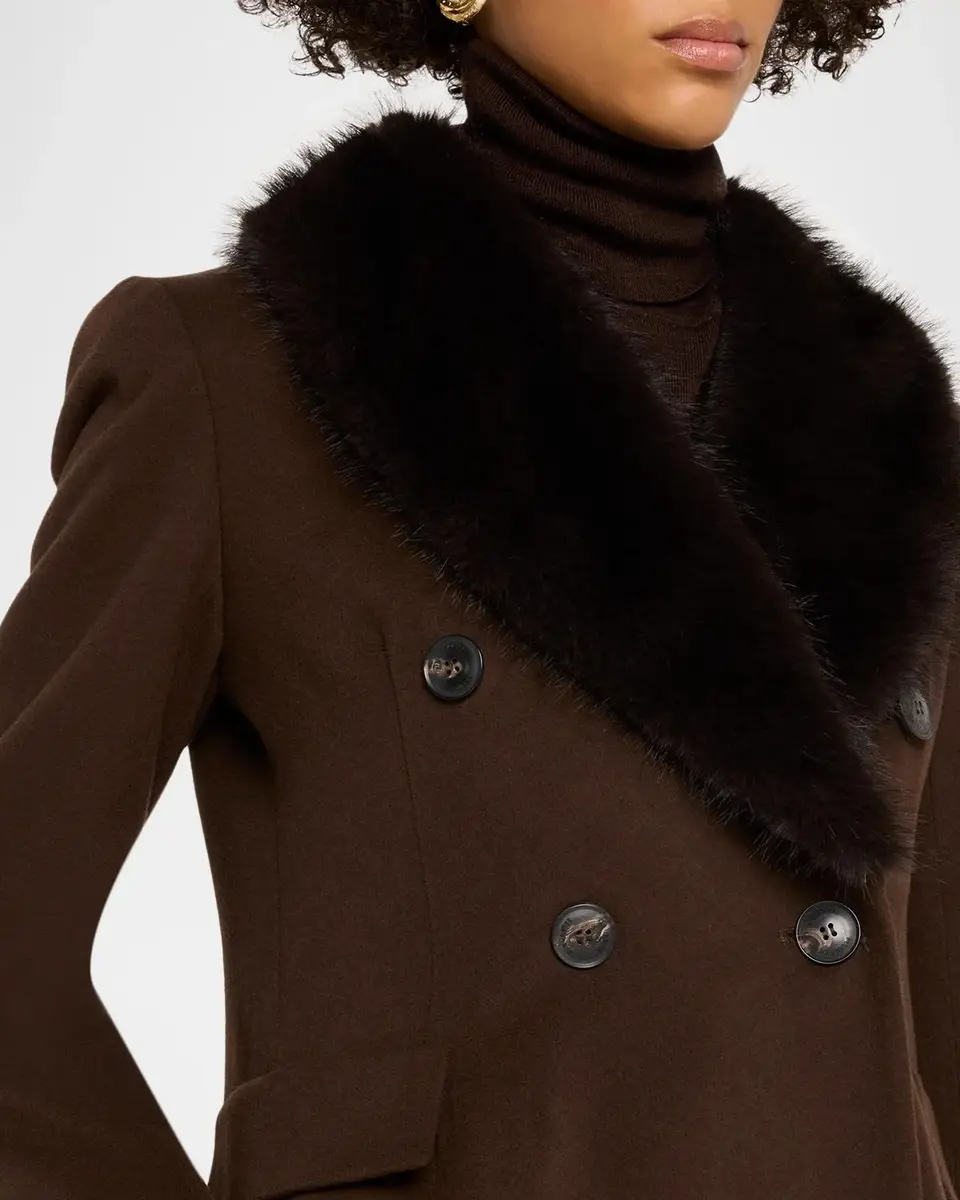 Fleurette Wool Double-Breasted Coat with Faux Fur Collar | Thumbnail 5 Fleurette Wool Double-Breasted Coat with Faux Fur Collar | Thumbnail 5
