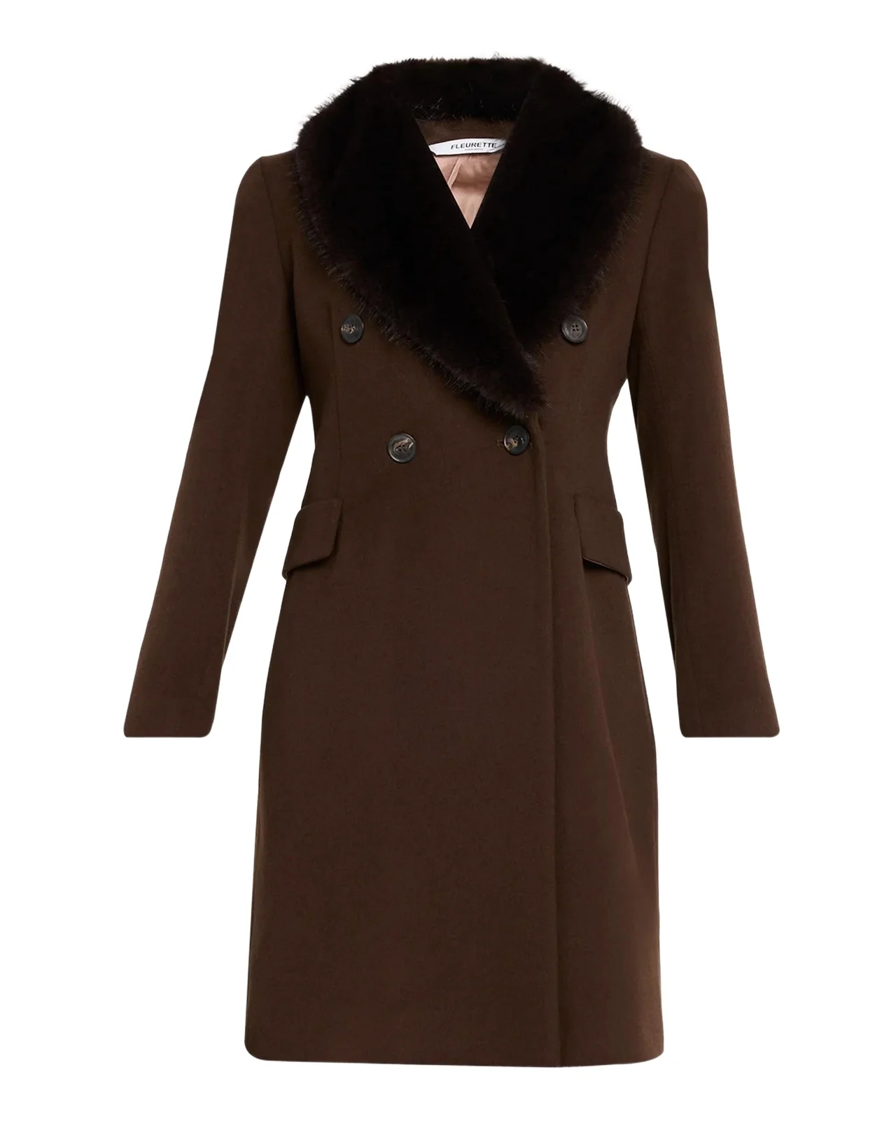 Wool Double-Breasted Coat with Faux Fur Collar Wool Double-Breasted Coat with Faux Fur Collar