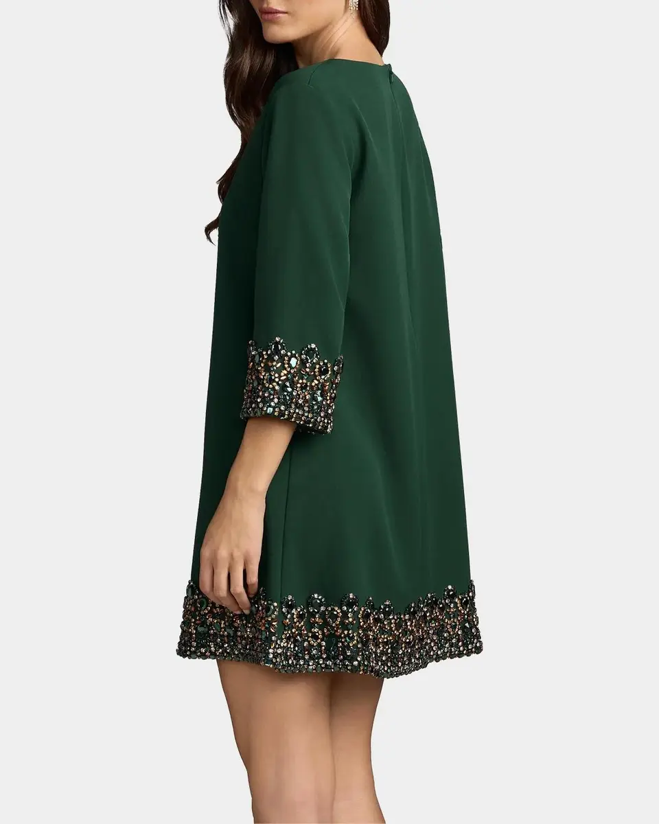 Mac Duggal Crepe Beaded-Trim Mini Dress | Thumbnail 2