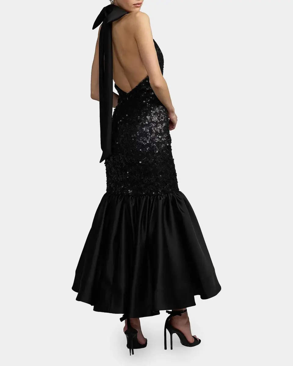 Mac Duggal Sequined Lace-Satin Halter Mermaid Midi Dress | Thumbnail 3 Mac Duggal Sequined Lace-Satin Halter Mermaid Midi Dress | Thumbnail 3