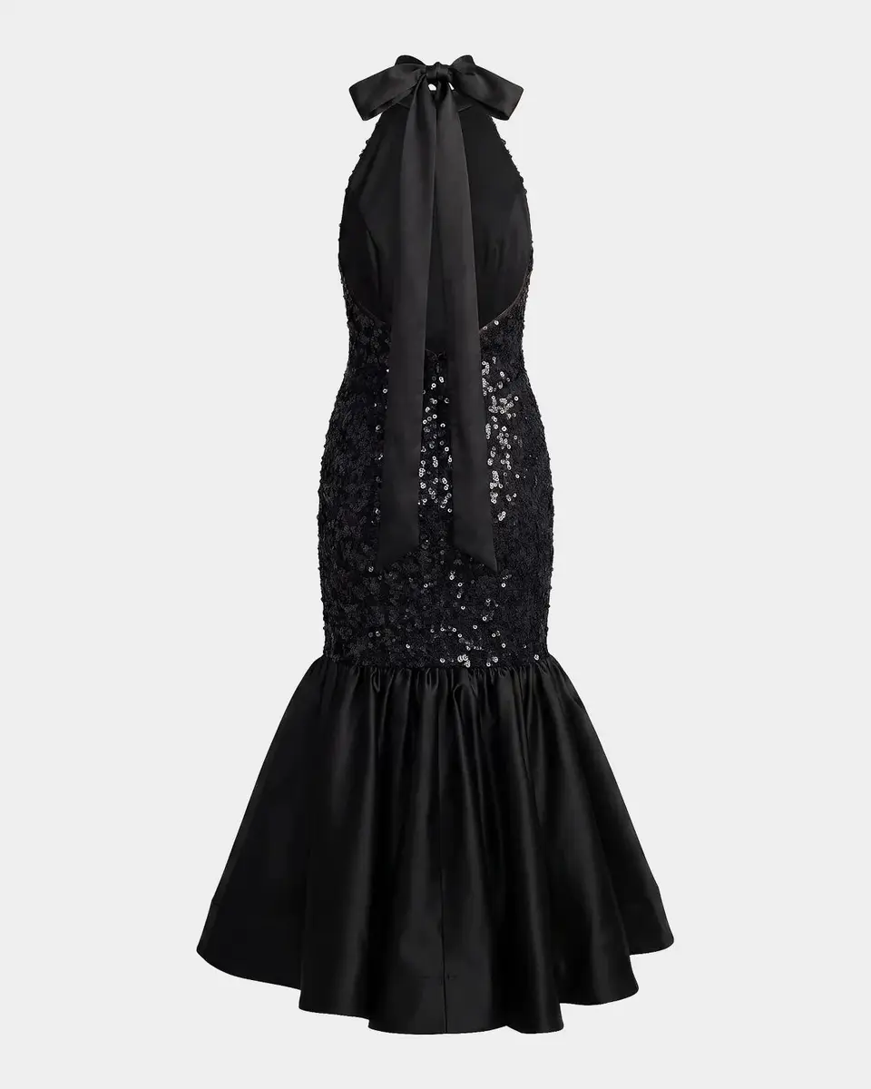 Mac Duggal Sequined Lace-Satin Halter Mermaid Midi Dress | Thumbnail 6 Mac Duggal Sequined Lace-Satin Halter Mermaid Midi Dress | Thumbnail 6