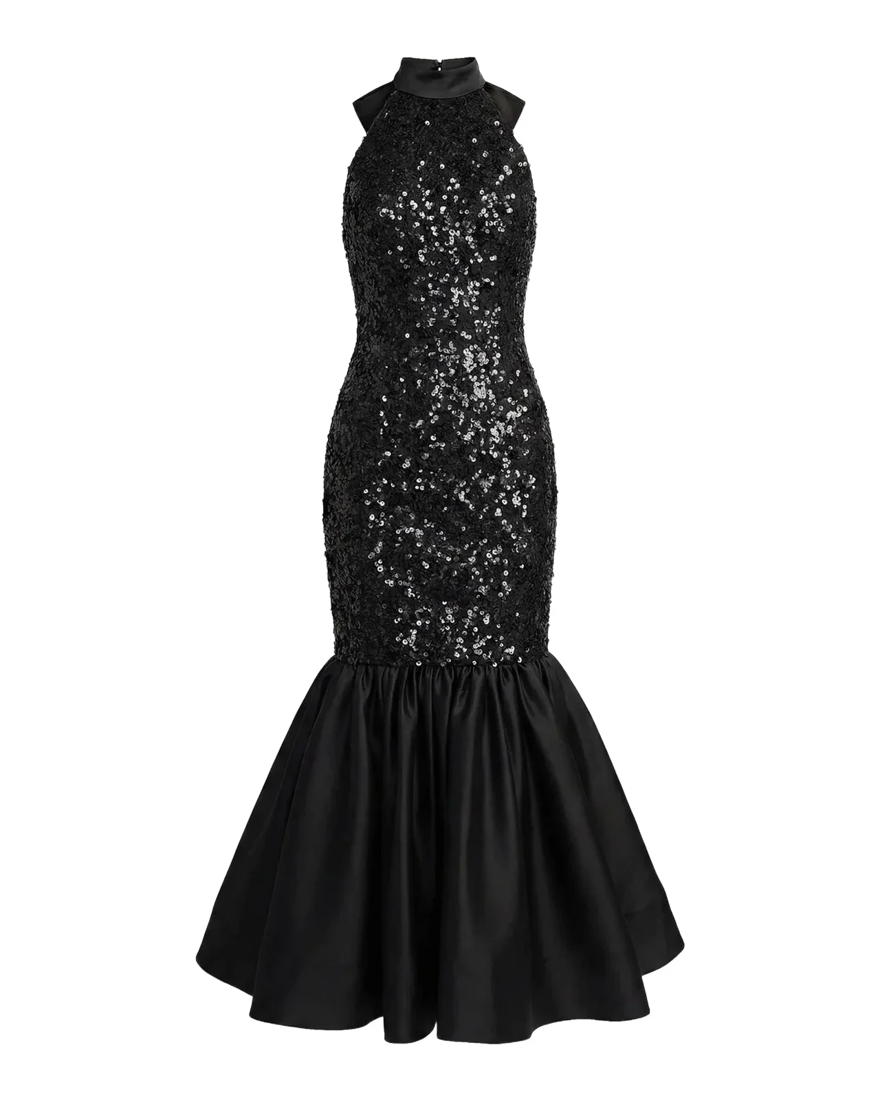 Mac Duggal Sequined Lace-Satin Halter Mermaid Midi Dress