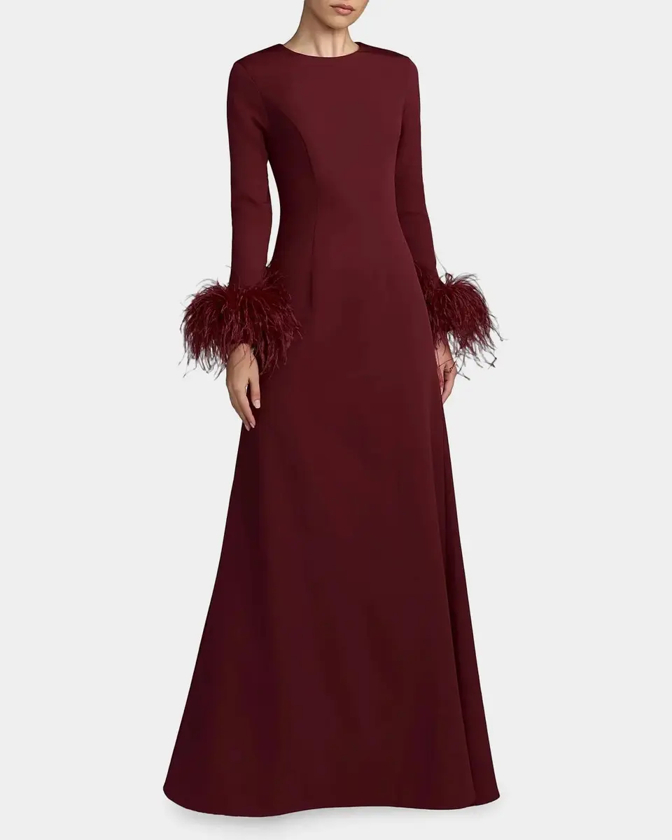 Mac Duggal Crêpe Feather-Cuff A-Line Gown | Thumbnail 2 Mac Duggal Crêpe Feather-Cuff A-Line Gown | Thumbnail 2