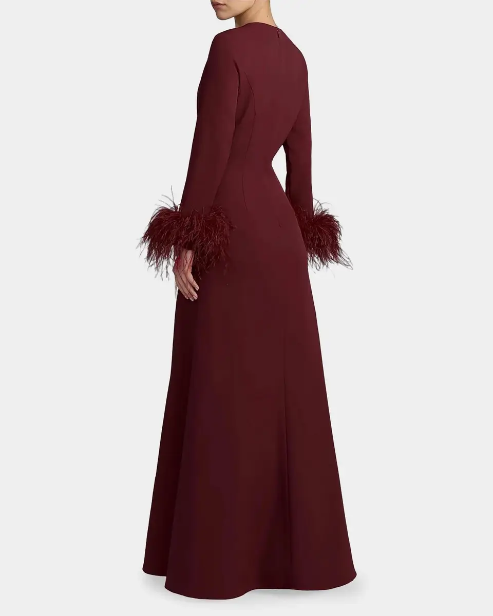 Mac Duggal Crêpe Feather-Cuff A-Line Gown | Thumbnail 3 Mac Duggal Crêpe Feather-Cuff A-Line Gown | Thumbnail 3