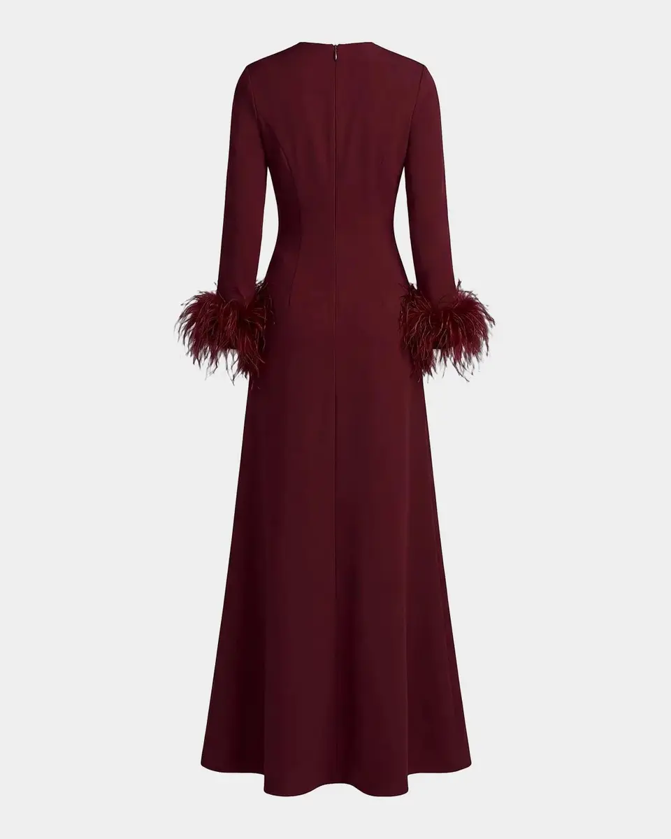 Mac Duggal Crêpe Feather-Cuff A-Line Gown | Thumbnail 5 Mac Duggal Crêpe Feather-Cuff A-Line Gown | Thumbnail 5