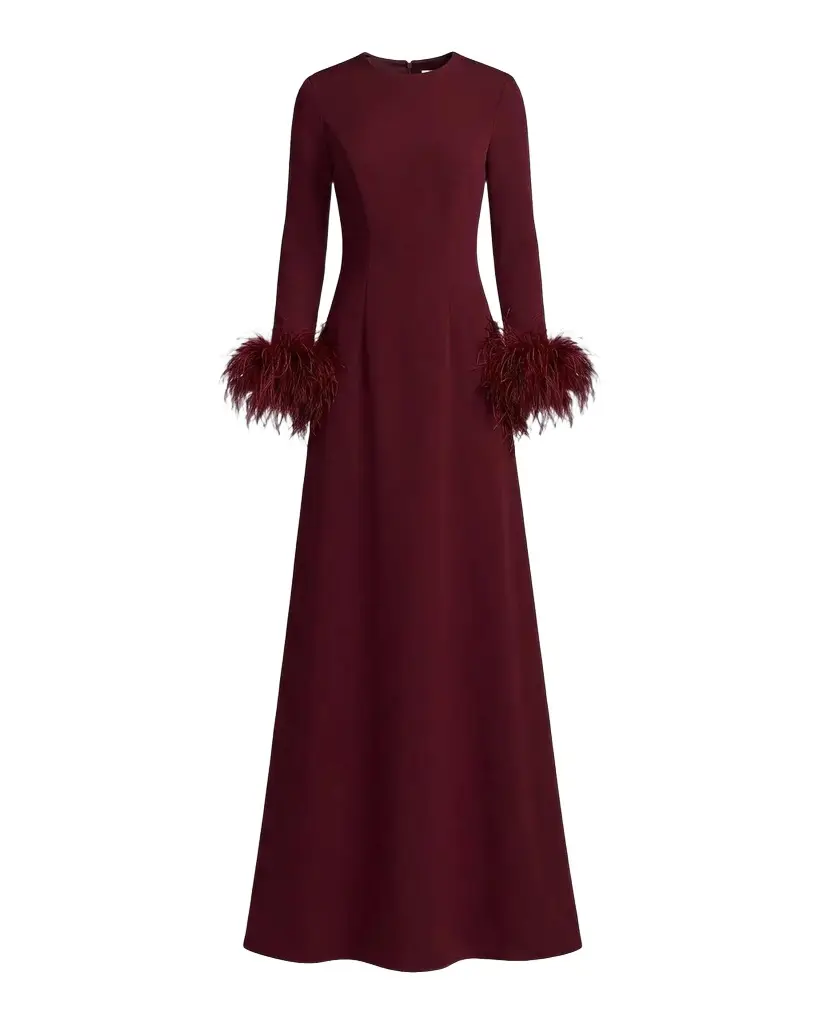 Mac Duggal Crêpe Feather-Cuff A-Line Gown