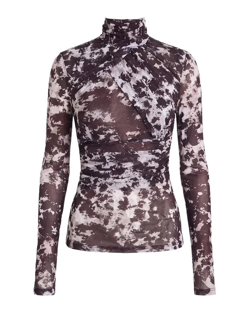 NICHOLAS Ivy Mesh Gathered Long Sleeve Top