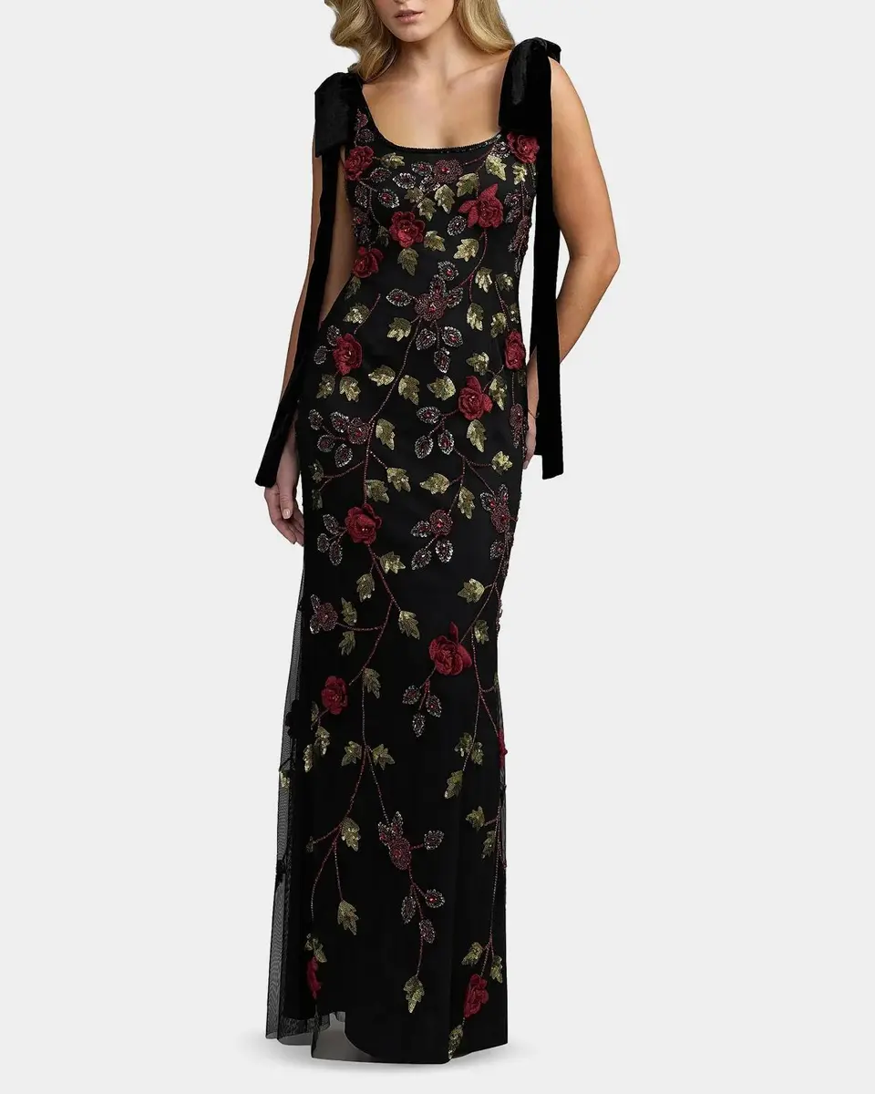 Mac Duggal Floral Embroidered Bow-Shoulder Gown | Thumbnail 2 Mac Duggal Floral Embroidered Bow-Shoulder Gown | Thumbnail 2