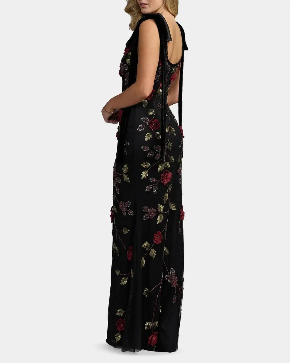 Mac Duggal Floral Embroidered Bow-Shoulder Gown | Thumbnail 3 Mac Duggal Floral Embroidered Bow-Shoulder Gown | Thumbnail 3
