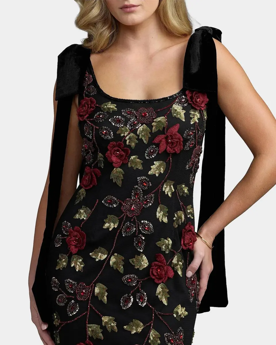 Mac Duggal Floral Embroidered Bow-Shoulder Gown | Thumbnail 4 Mac Duggal Floral Embroidered Bow-Shoulder Gown | Thumbnail 4