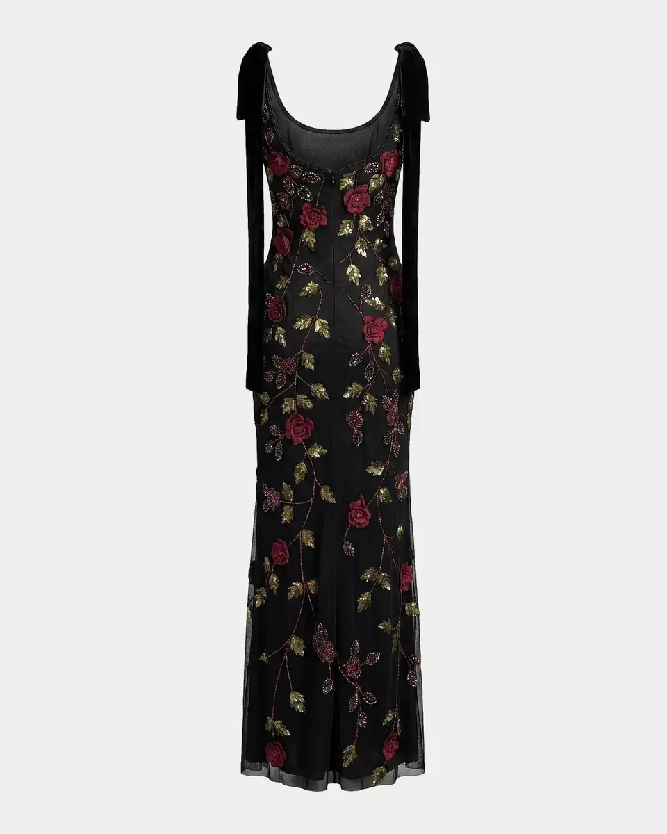 Mac Duggal Floral Embroidered Bow-Shoulder Gown | Thumbnail 5 Mac Duggal Floral Embroidered Bow-Shoulder Gown | Thumbnail 5