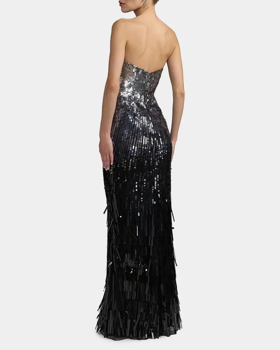 Mac Duggal Embellished Mesh Strapless Fringe Gown | Thumbnail 3