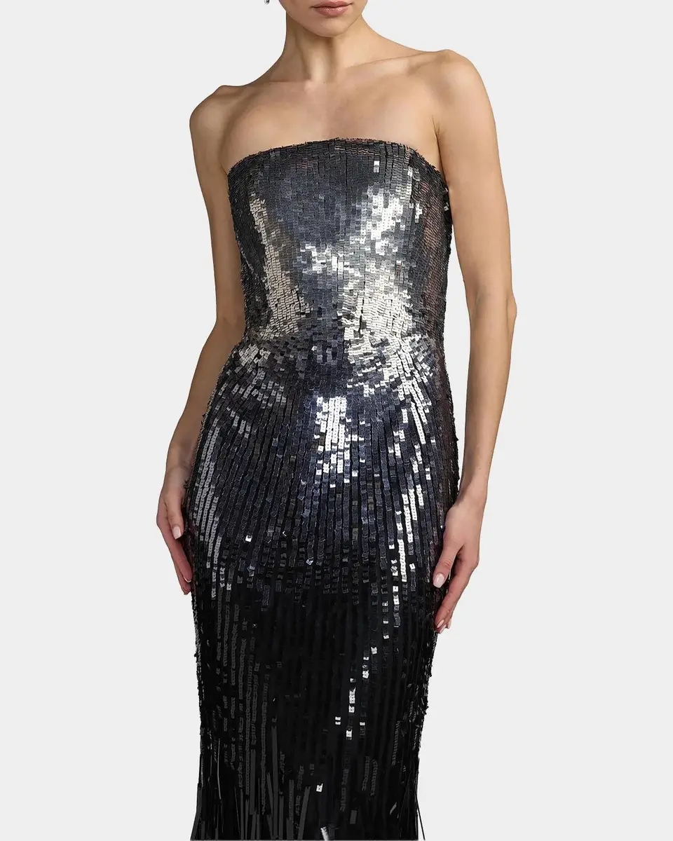 Mac Duggal Embellished Mesh Strapless Fringe Gown | Thumbnail 4