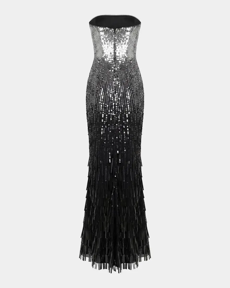 Mac Duggal Embellished Mesh Strapless Fringe Gown | Thumbnail 6