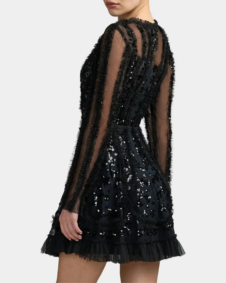 Mac Duggal Mesh Lace Ruffled Mini Dress | Thumbnail 2 Mac Duggal Mesh Lace Ruffled Mini Dress | Thumbnail 2