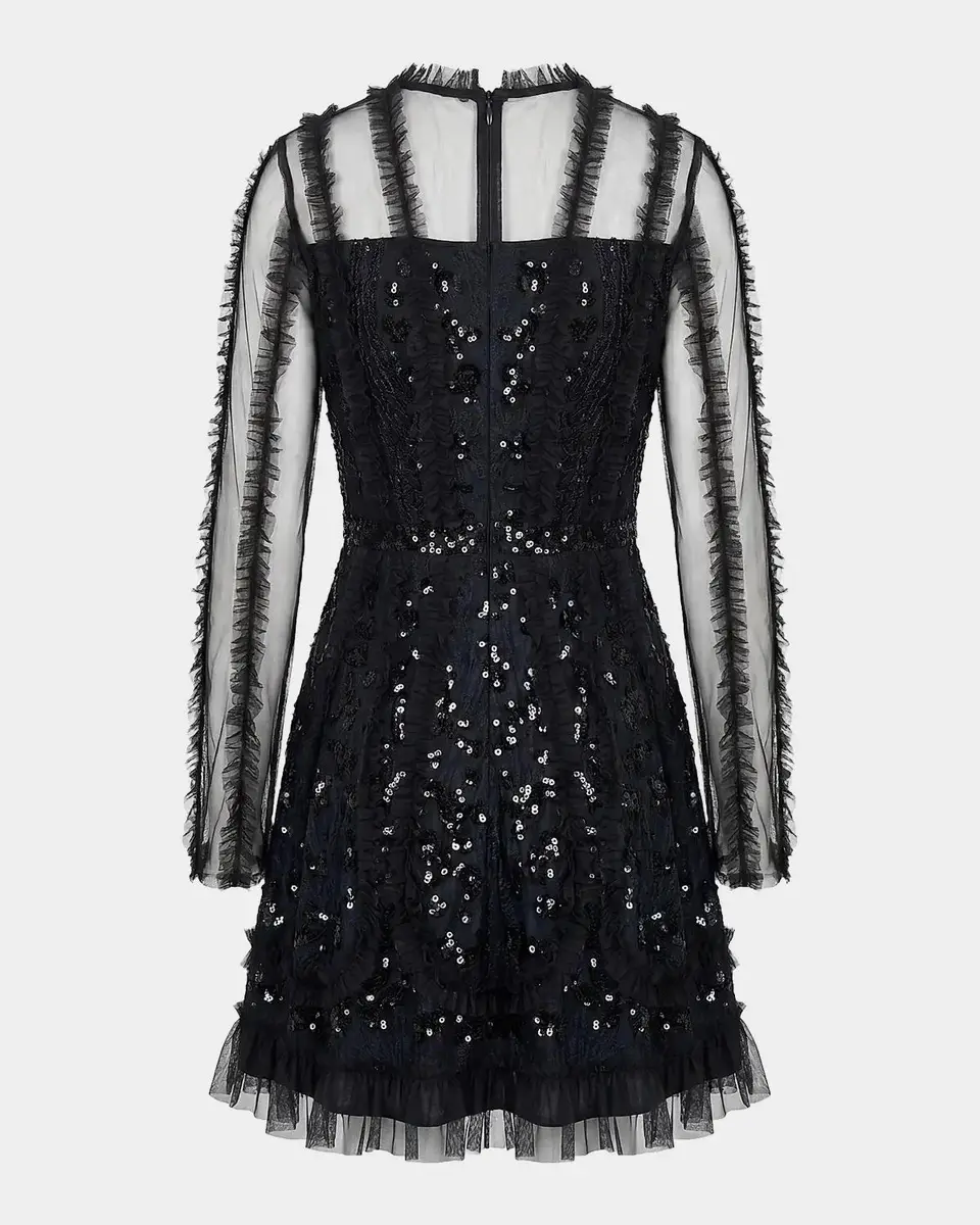 Mac Duggal Mesh Lace Ruffled Mini Dress | Thumbnail 5 Mac Duggal Mesh Lace Ruffled Mini Dress | Thumbnail 5