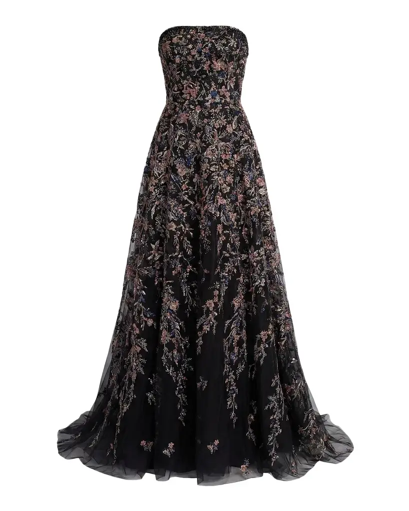 Mac Duggal Floral Embroidered Strapless Gown