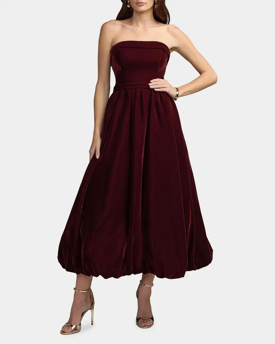 Mac Duggal Velvet Strapless Bubble Hem Midi Dress | Thumbnail 2