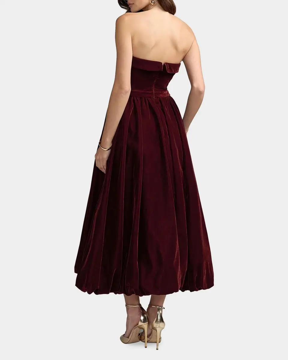 Mac Duggal Velvet Strapless Bubble Hem Midi Dress | Thumbnail 3