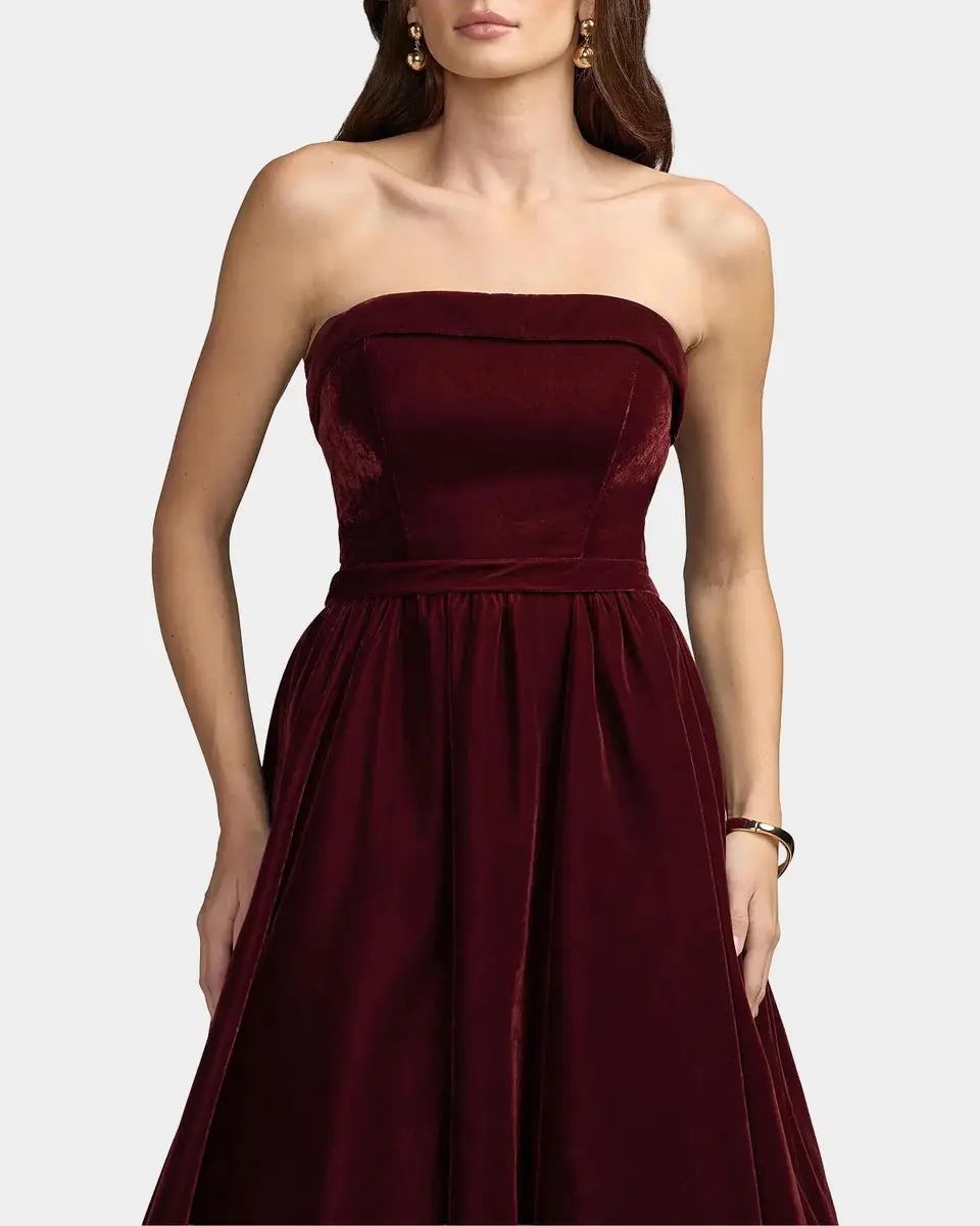 Mac Duggal Velvet Strapless Bubble Hem Midi Dress | Thumbnail 4