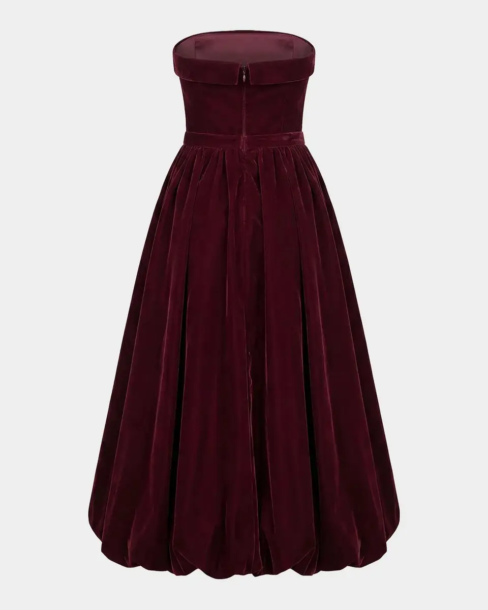 Mac Duggal Velvet Strapless Bubble Hem Midi Dress | Thumbnail 5