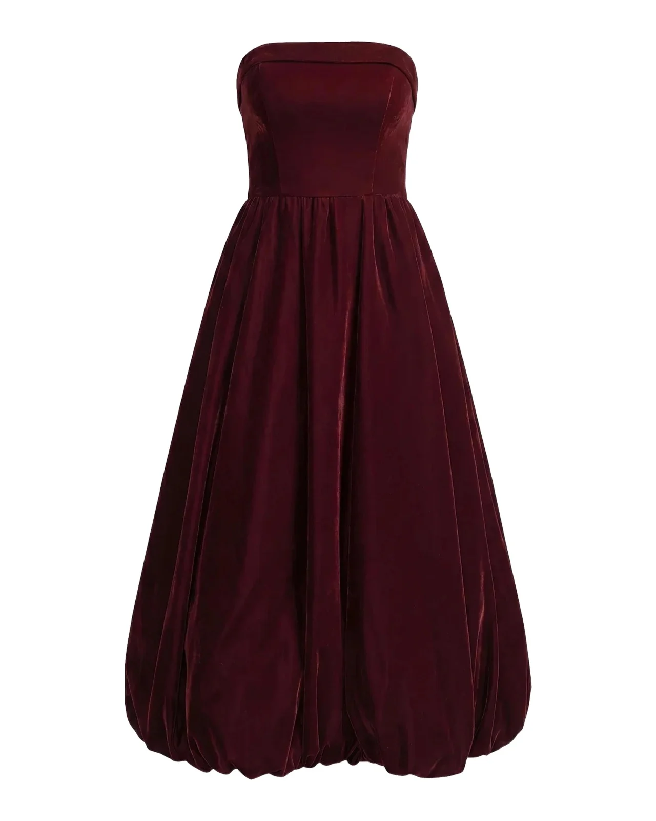 Mac Duggal Velvet Strapless Bubble Hem Midi Dress