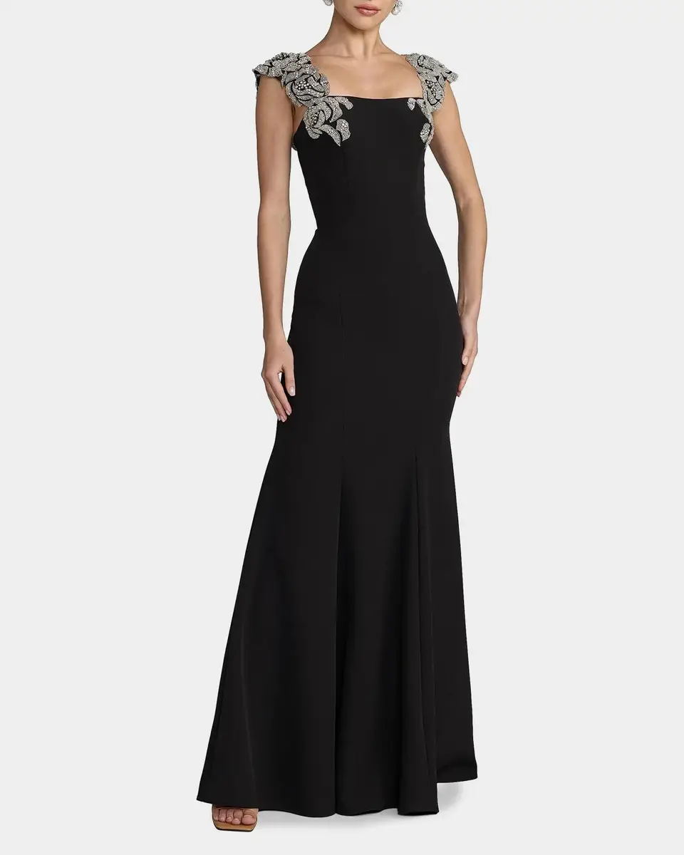 Mac Duggal Embellished Strap Crepe Mermaid Gown | Thumbnail 2 Mac Duggal Embellished Strap Crepe Mermaid Gown | Thumbnail 2