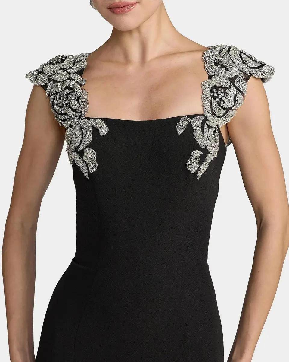 Mac Duggal Embellished Strap Crepe Mermaid Gown | Thumbnail 4 Mac Duggal Embellished Strap Crepe Mermaid Gown | Thumbnail 4