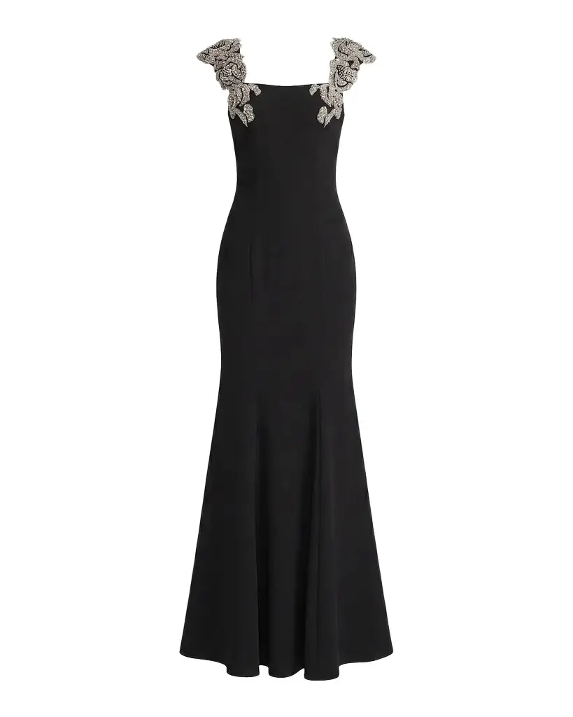 Embellished Strap Crepe Mermaid Gown Embellished Strap Crepe Mermaid Gown