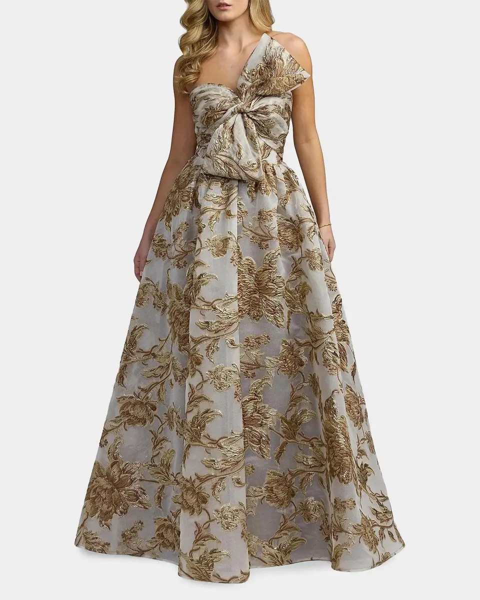 Mac Duggal Brocade Bow Strapless Floral Gown | Thumbnail 2 Mac Duggal Brocade Bow Strapless Floral Gown | Thumbnail 2