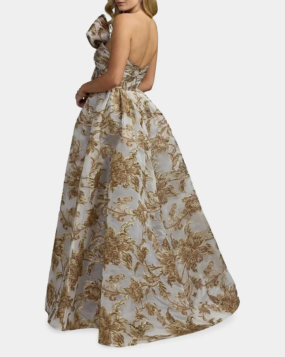 Mac Duggal Brocade Bow Strapless Floral Gown | Thumbnail 3 Mac Duggal Brocade Bow Strapless Floral Gown | Thumbnail 3
