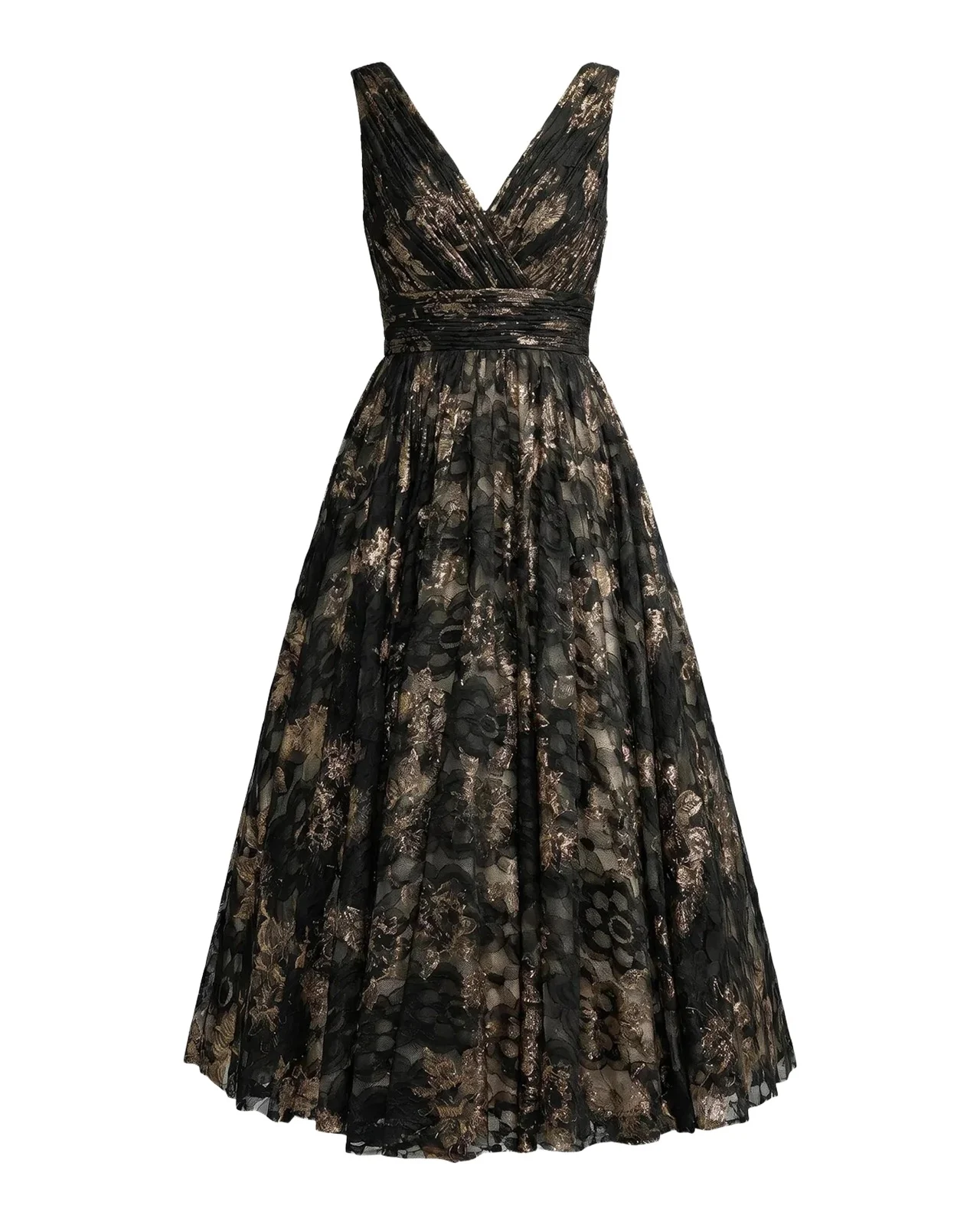 Metallic Lace V-Neck A-Line Midi Dress Metallic Lace V-Neck A-Line Midi Dress