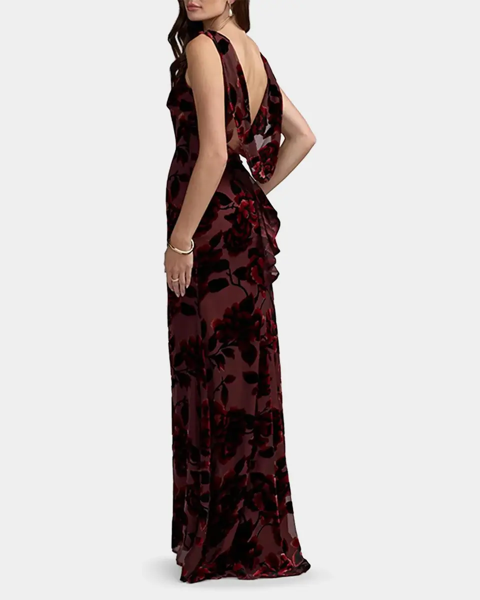 Mac Duggal Floral Velvet Burnout Cowlback Gown | Thumbnail 4 Mac Duggal Floral Velvet Burnout Cowlback Gown | Thumbnail 4