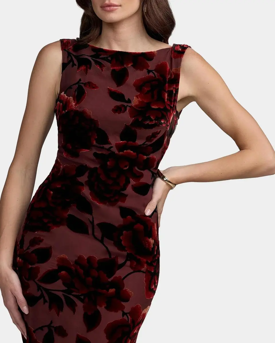 Mac Duggal Floral Velvet Burnout Cowlback Gown | Thumbnail 5 Mac Duggal Floral Velvet Burnout Cowlback Gown | Thumbnail 5