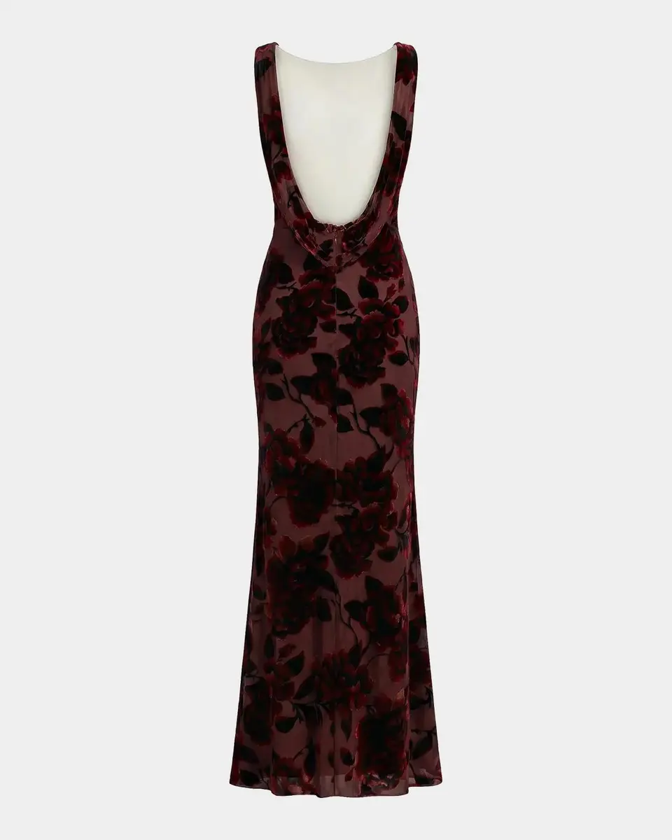 Mac Duggal Floral Velvet Burnout Cowlback Gown | Thumbnail 6 Mac Duggal Floral Velvet Burnout Cowlback Gown | Thumbnail 6