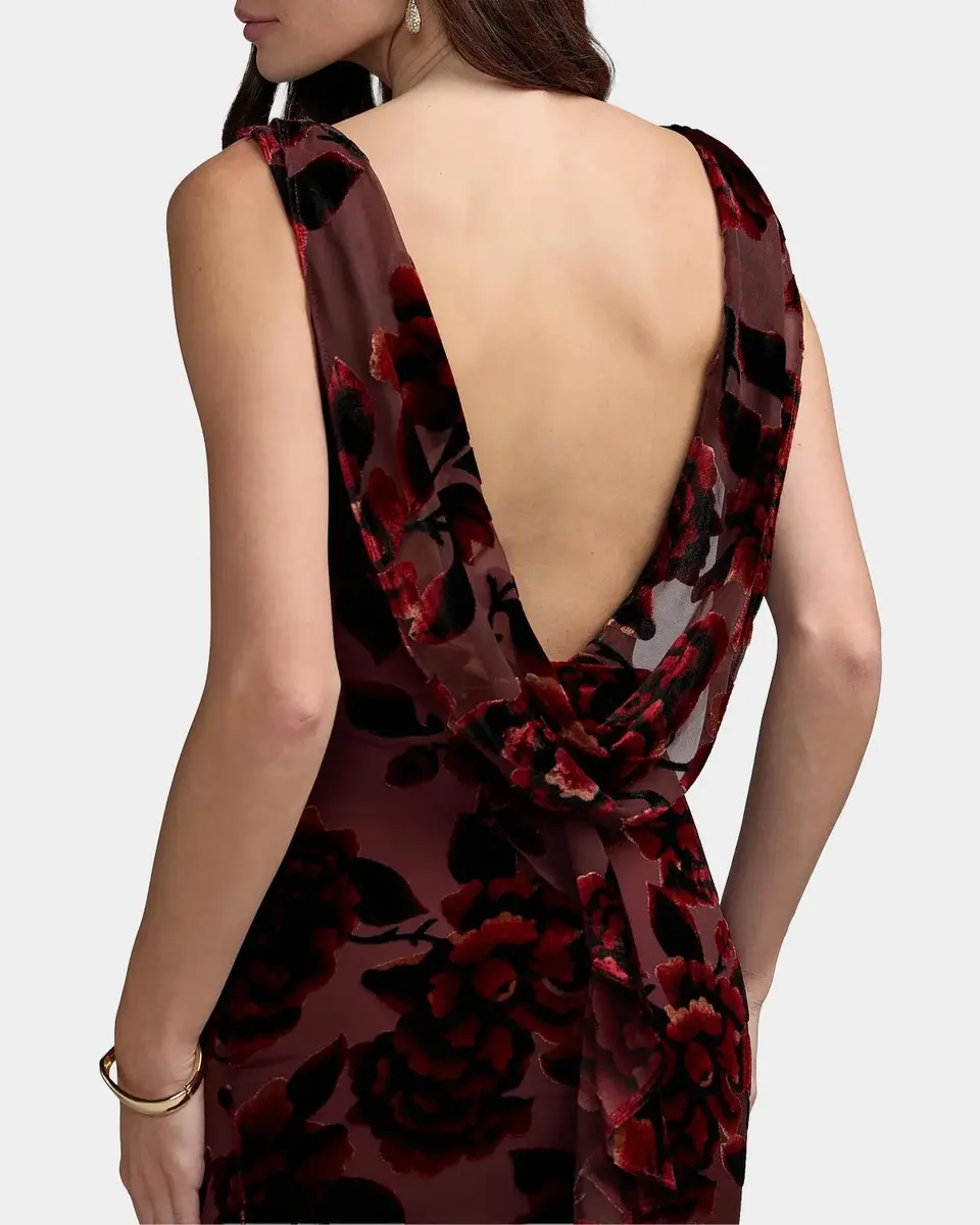 Mac Duggal Floral Velvet Burnout Cowlback Gown | Thumbnail 7 Mac Duggal Floral Velvet Burnout Cowlback Gown | Thumbnail 7