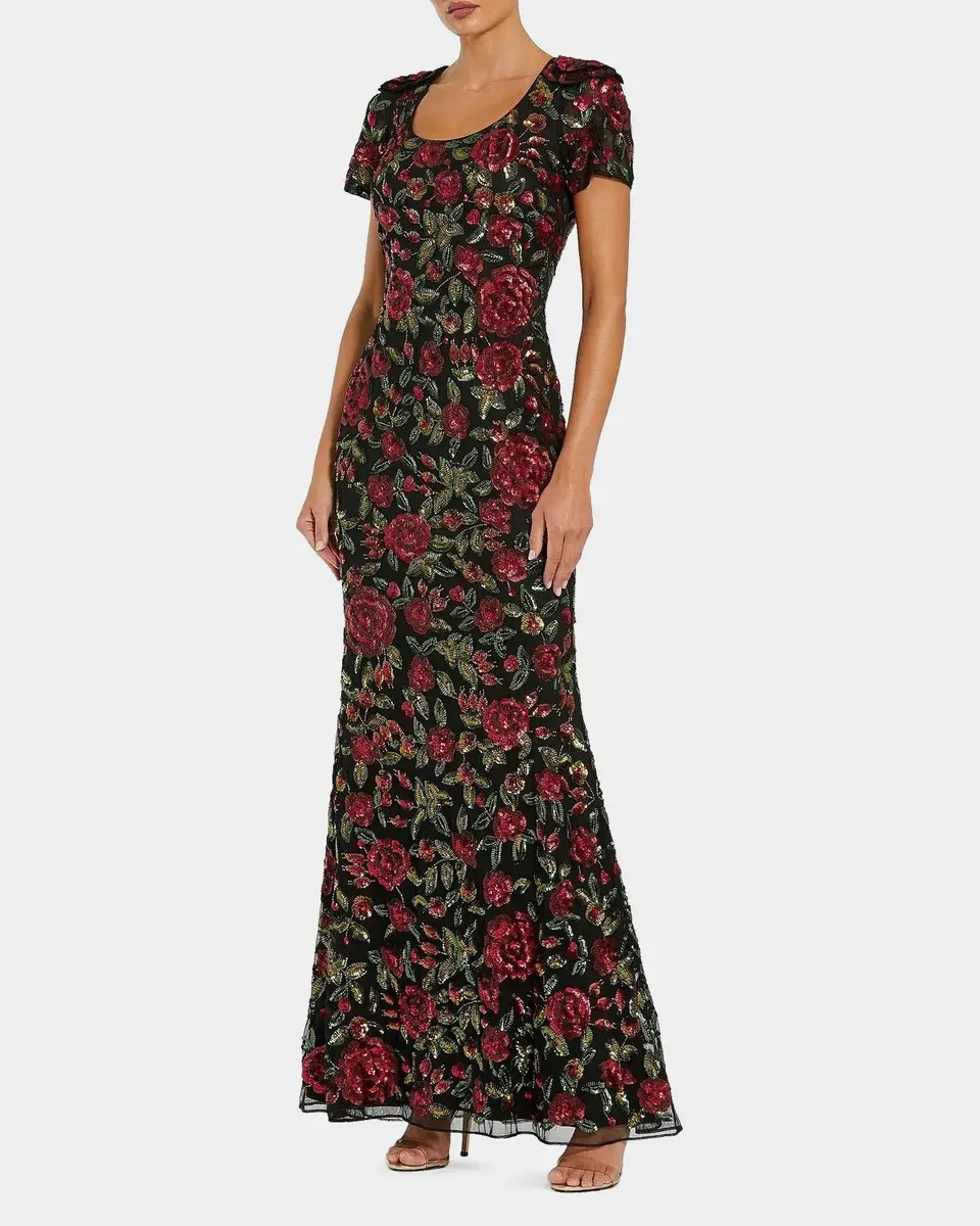 Mac Duggal Sequined Floral Mesh Gown | Thumbnail 2 Mac Duggal Sequined Floral Mesh Gown | Thumbnail 2