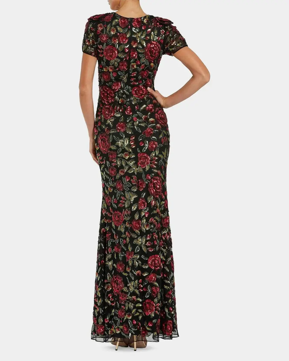 Mac Duggal Sequined Floral Mesh Gown | Thumbnail 3 Mac Duggal Sequined Floral Mesh Gown | Thumbnail 3