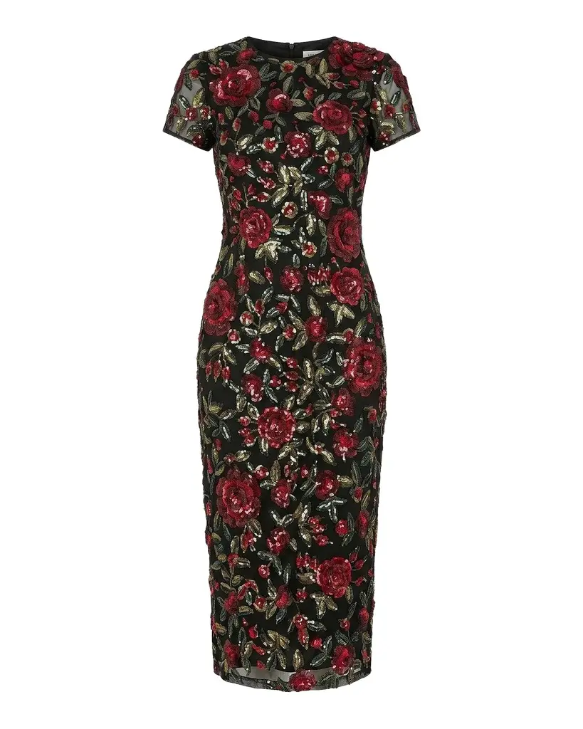 Sequined Floral Mesh Gown