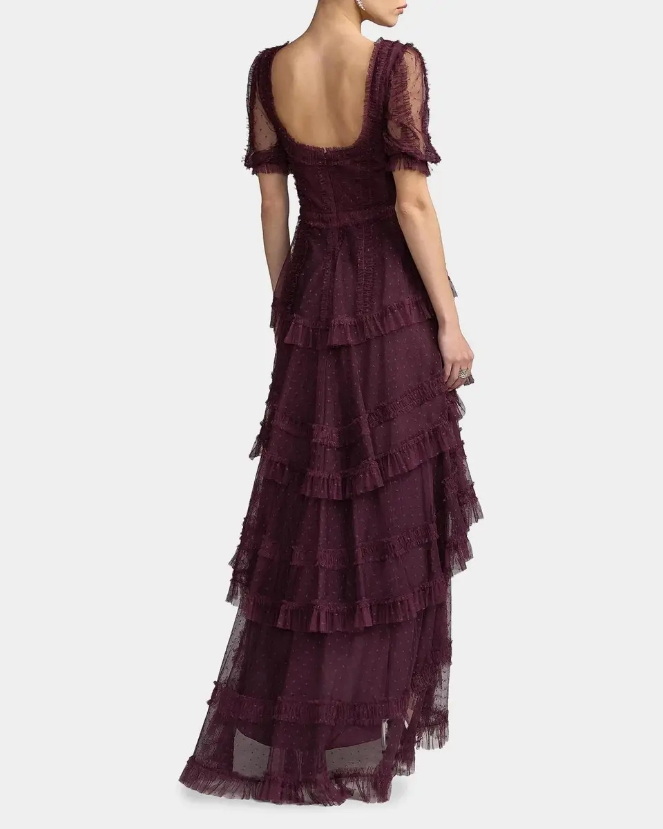 Mac Duggal Mesh Micro Ruffle Maxi Dress | Thumbnail 3 Mac Duggal Mesh Micro Ruffle Maxi Dress | Thumbnail 3