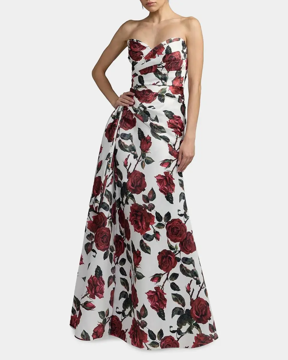 Mac Duggal Floral Satin Strapless Gown | Thumbnail 2