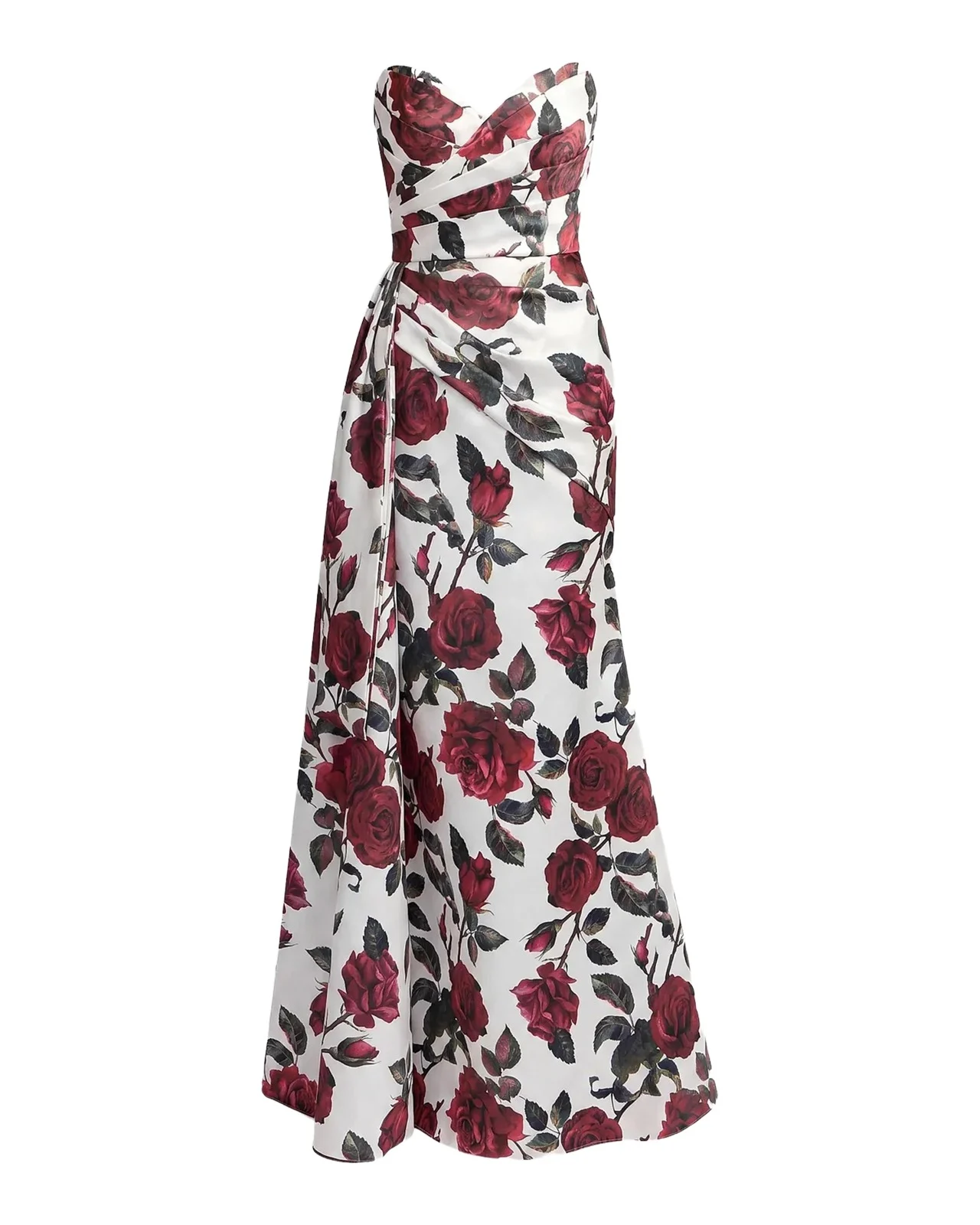 Mac Duggal Floral Satin Strapless Gown