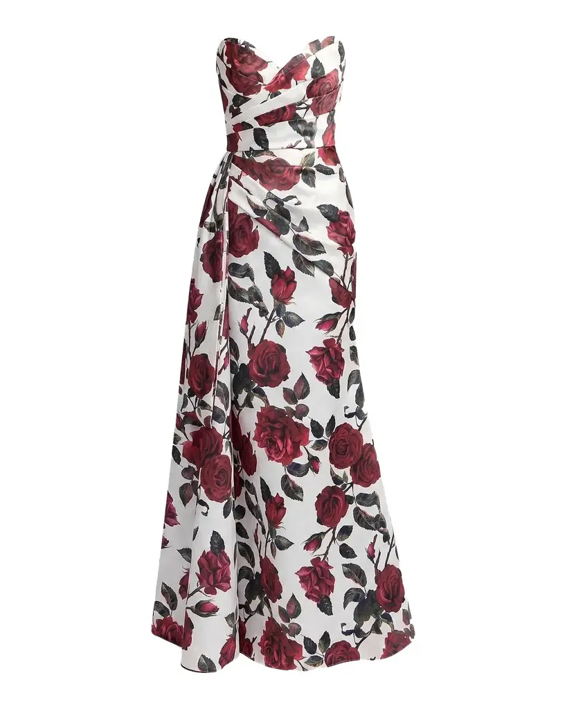 Floral Satin Strapless Gown Floral Satin Strapless Gown