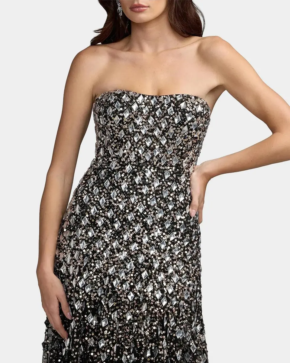 Mac Duggal Beaded Mesh Strapless A-Line Gown | Thumbnail 4