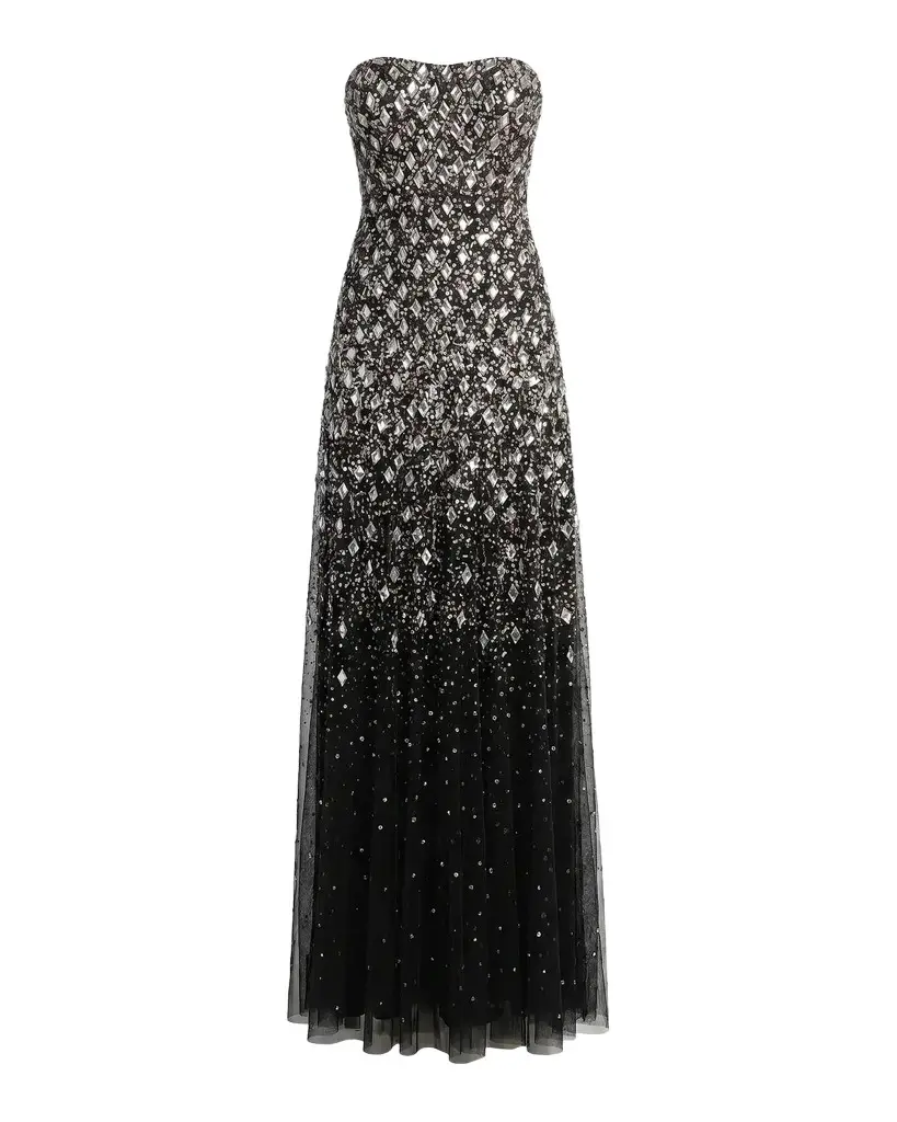 Mac Duggal Beaded Mesh Strapless A-Line Gown