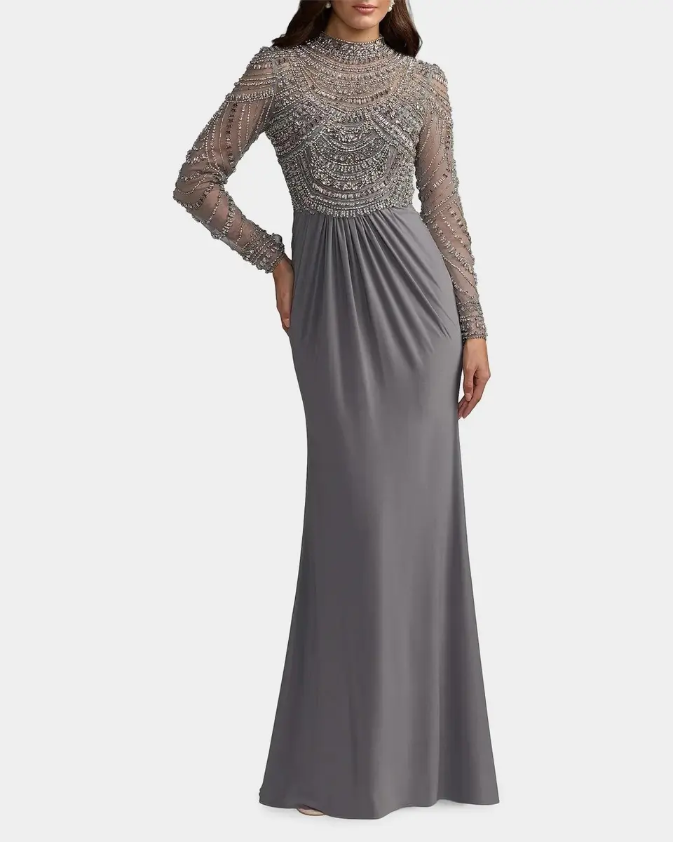 Mac Duggal Beaded Jersey Long-Sleeve Gown | Thumbnail 2 Mac Duggal Beaded Jersey Long-Sleeve Gown | Thumbnail 2