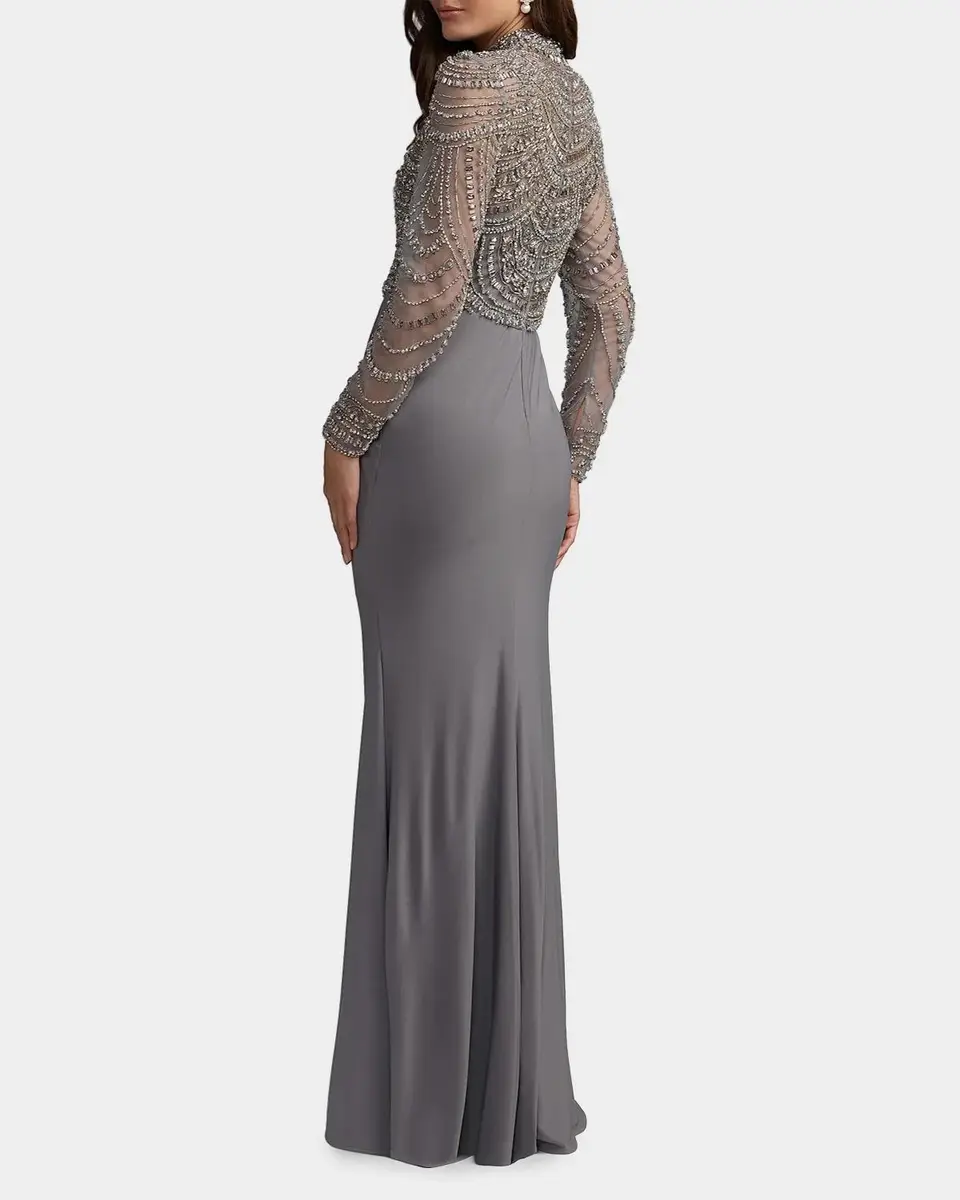 Mac Duggal Beaded Jersey Long-Sleeve Gown | Thumbnail 3 Mac Duggal Beaded Jersey Long-Sleeve Gown | Thumbnail 3